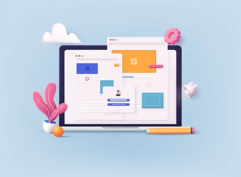 vector image of a laptop screen with different webpage layouts